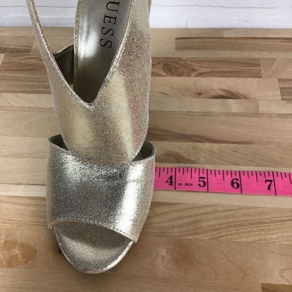 GUESS Gold glitter open toe chunky heeled large strappy sandals pumps size 7 - Picture 9 of 14